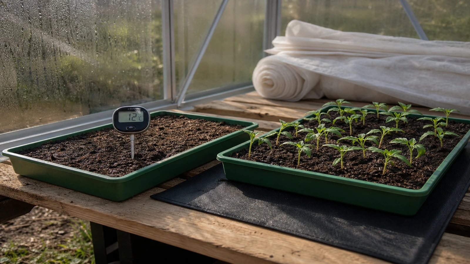 Seed starting unheated greenhouse UK March: why compost lags air temperature and bottom-heat fixes